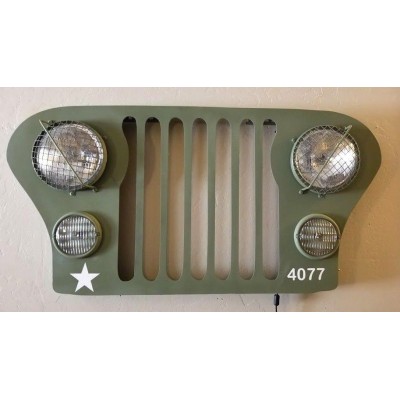 Jeep grill wall art Military LED lights real headlights & backlit mancave   202304479357